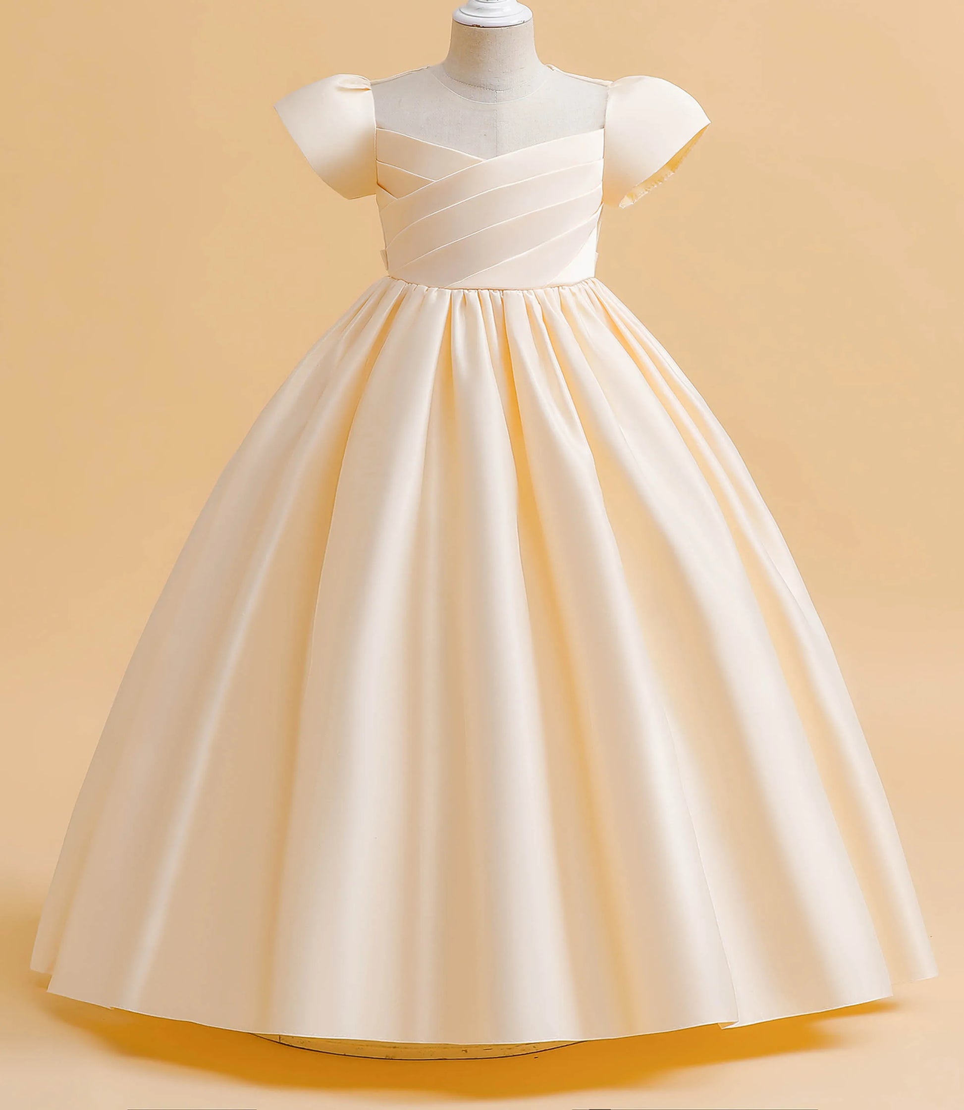 Little Big Girls Elegant Princess Puff Sleeves Satin Flower Girl Wedding Birthday Party Formal Dress - The Clothing Company Sydney