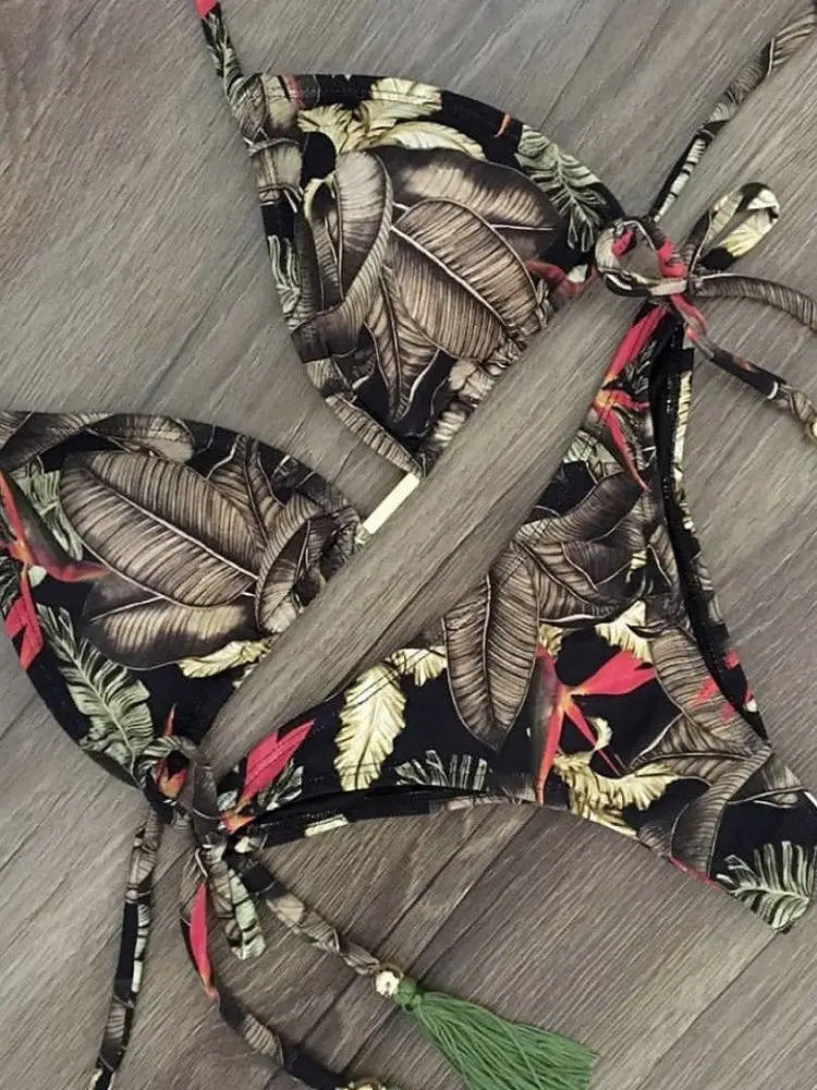 2 Piece Micro Swimsuit Women Feather Print Swimwear Female Bathing Suit Bikini Set The Clothing Company Sydney