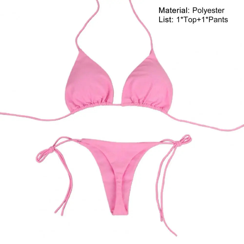 2 Piece Bikini Set Bathing Suit Halter Neck Strap Thong Womens Swimsuit Set for Beach Swimwear - The Clothing Company Sydney