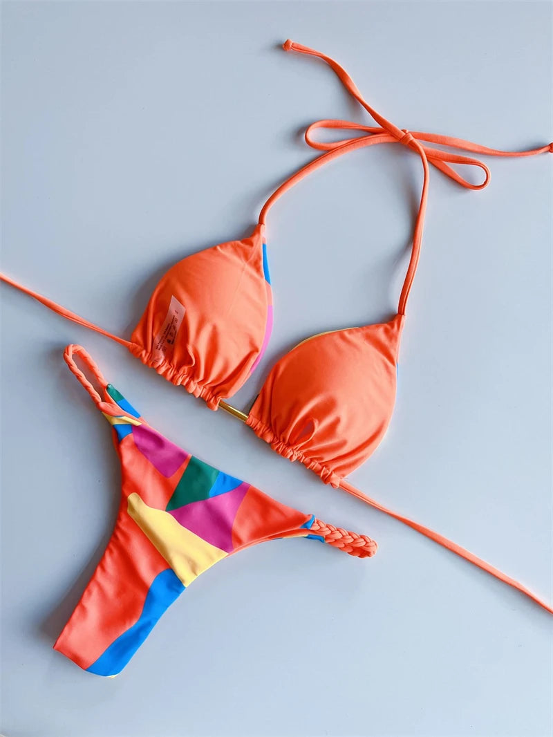 Women's Bikini Roped Swimsuit Set Split European And American Printed Beach Swimwear - The Clothing Company Sydney