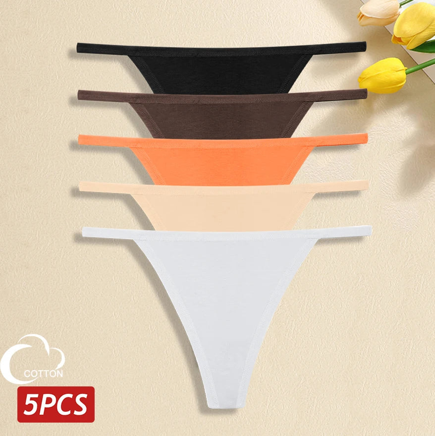 5 Pack Women's Cotton Panties Underwear Low Waist G-String Thongs Breathable Lingerie Set The Clothing Company Sydney