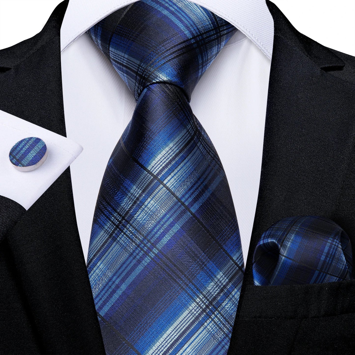 Plaid Print Men's Tie Set 8cm Width Neck Tie Handkerchief Cufflinks Business Wedding Tie Gift Set The Clothing Company Sydney