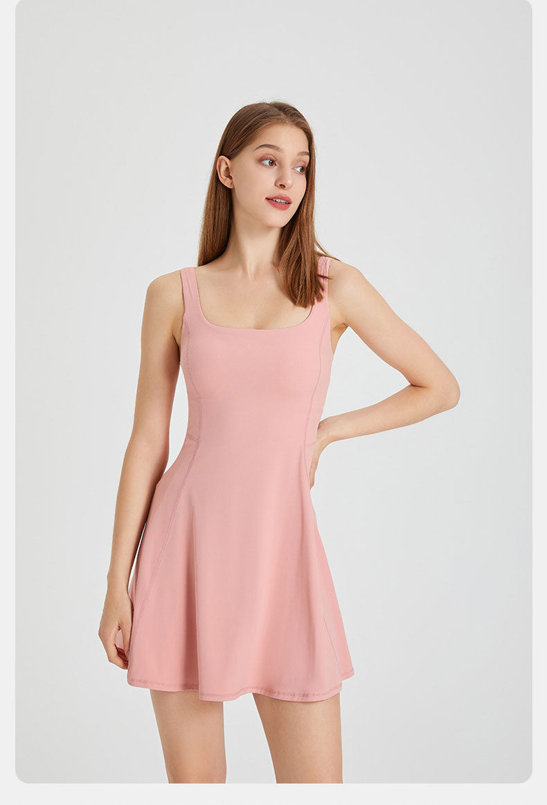 Women's Summer Tennis Netball Golf Dress Fashion Square Neck Pocket Sports Running Dress Breathable Workout Frock With Chest Pads The Clothing Company Sydney