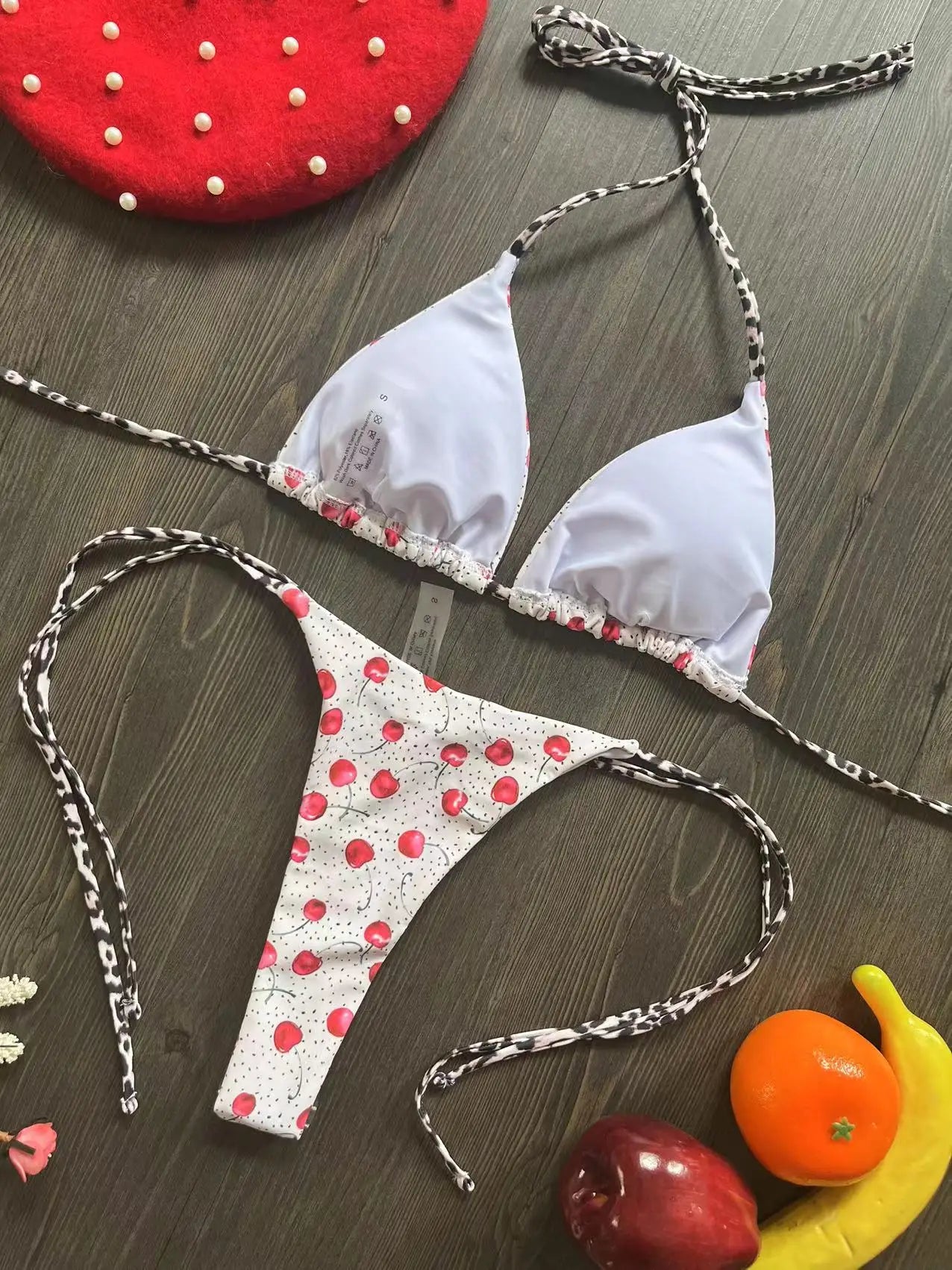 Swimwear Cherry Print Thong Bikini Set Thong Swimsuit Two Piece Bathing Suit Beach Wear The Clothing Company Sydney