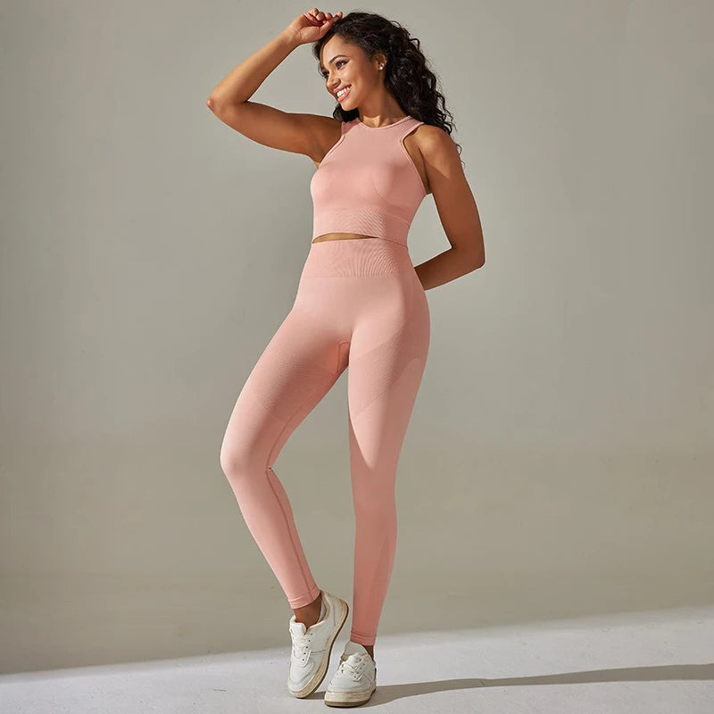 2 Piece Nylon Tracksuits Women's Yoga Set Sports Suit Sports Vest Gym Leggings Suit Seamless Workout Clothes Gymwear - The Clothing Company Sydney