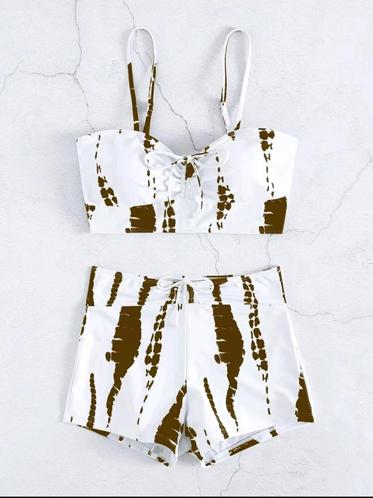 2 Piece Drawstring Front Shorts Bikinis High Waist Swimsuit Women Swimwear Bathers Bathing Swimming Swim Suit Beachwear - The Clothing Company Sydney