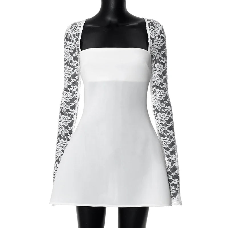 Lace Patchwork Waist Wrap A-line Mini Autumn Winter Dress Backless Club Party Evening Dresses - The Clothing Company Sydney