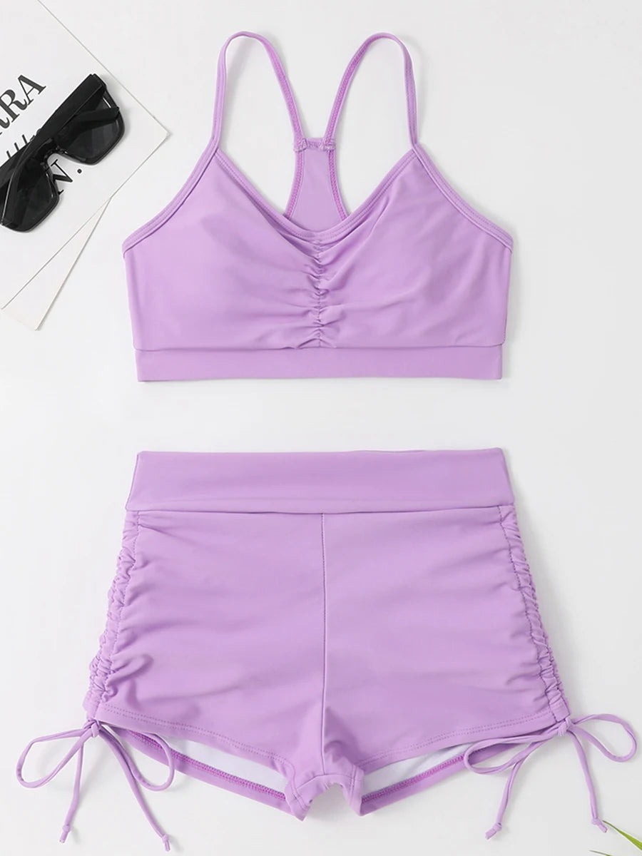 2 Piece Drawstring Front Shorts Bikinis High Waist Swimsuit Women Swimwear Bathers Bathing Swimming Swim Suit Beachwear - The Clothing Company Sydney