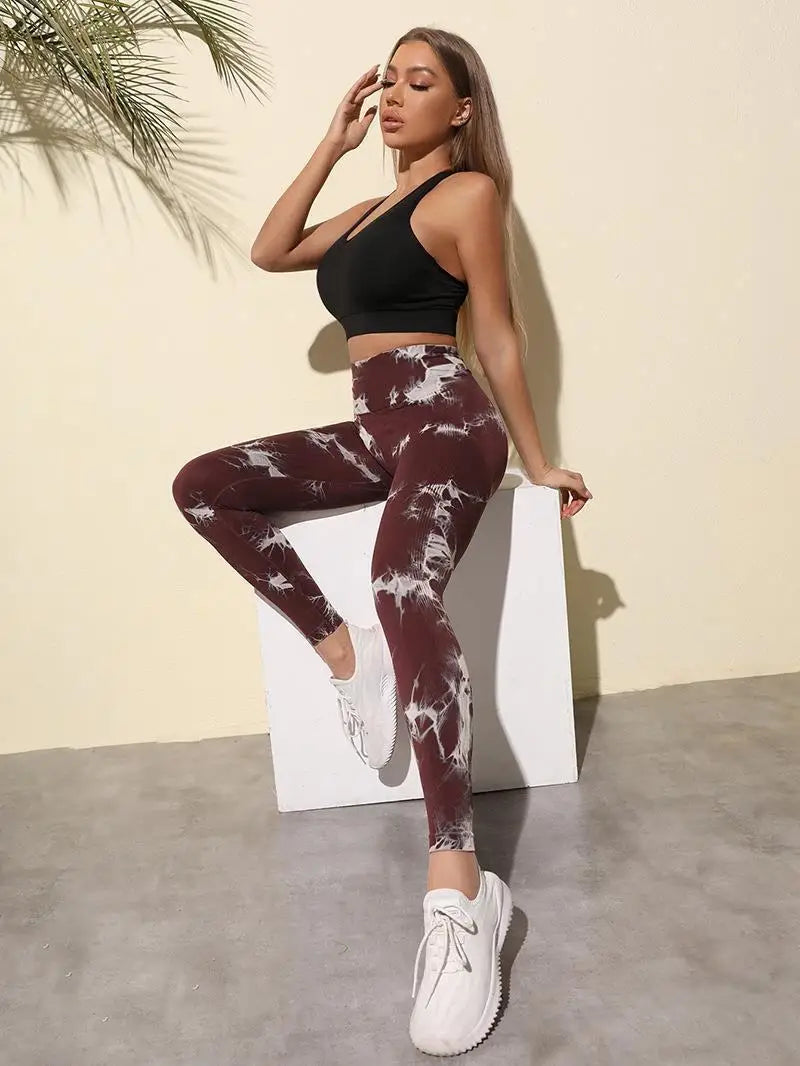Hip Lifting Seamless Fitness Gym Leggings Tie-Dye Yoga Pants Women's Exercise Tights High Waist Workout Pants The Clothing Company Sydney