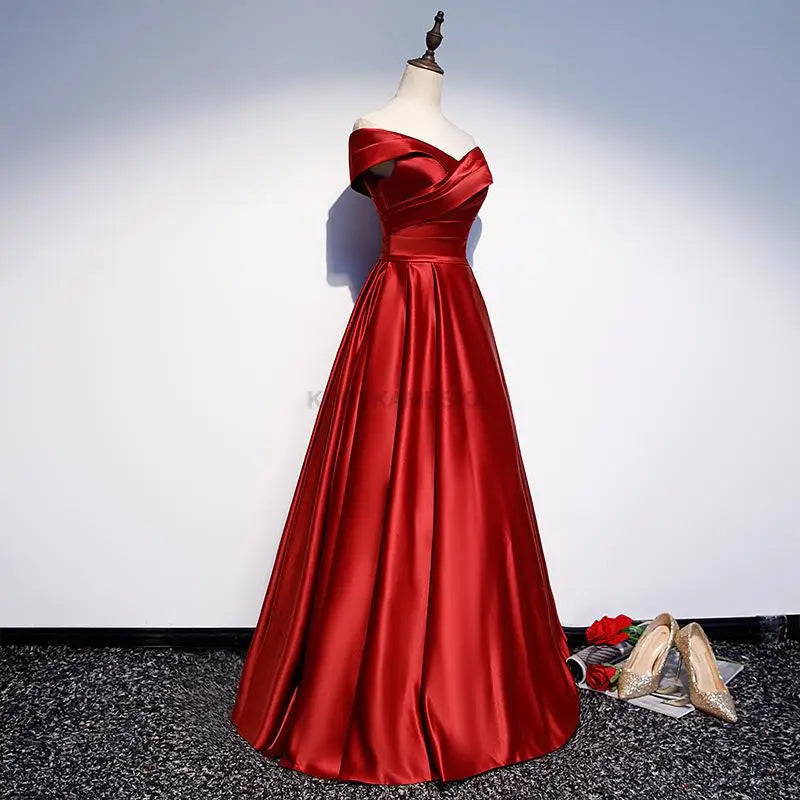 Elegant Formal Boat Neck Satin Wedding Bridesmaid Maxi Long Prom Evening Cocktail Party Summer Dresses - The Clothing Company Sydney
