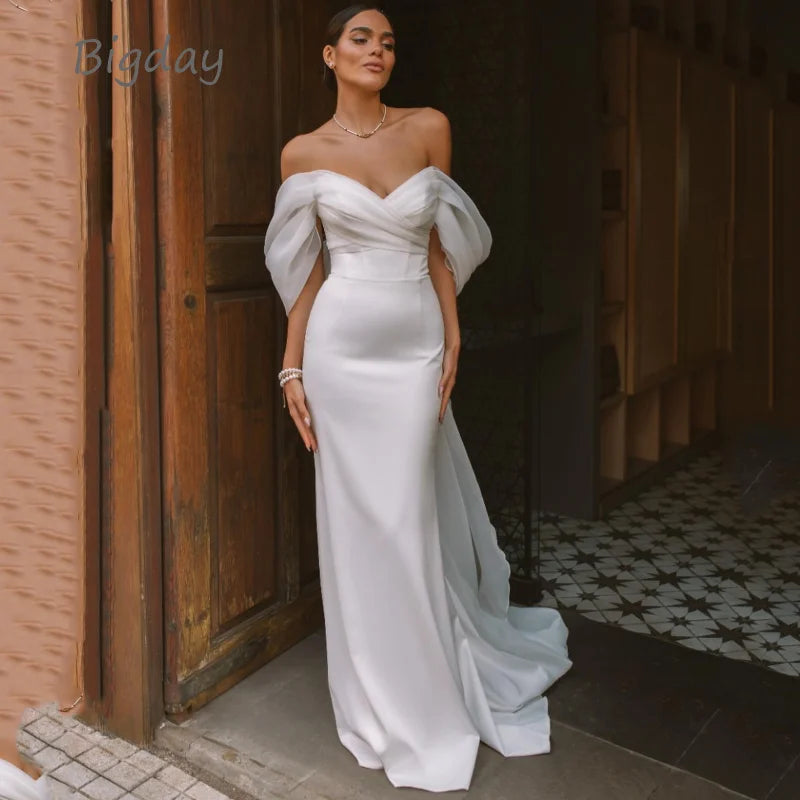 Elegant Sweetheart Mermaid White Off The Shoulder Open Back Bridal Gown Train Customized Wedding Dress The Clothing Company Sydney