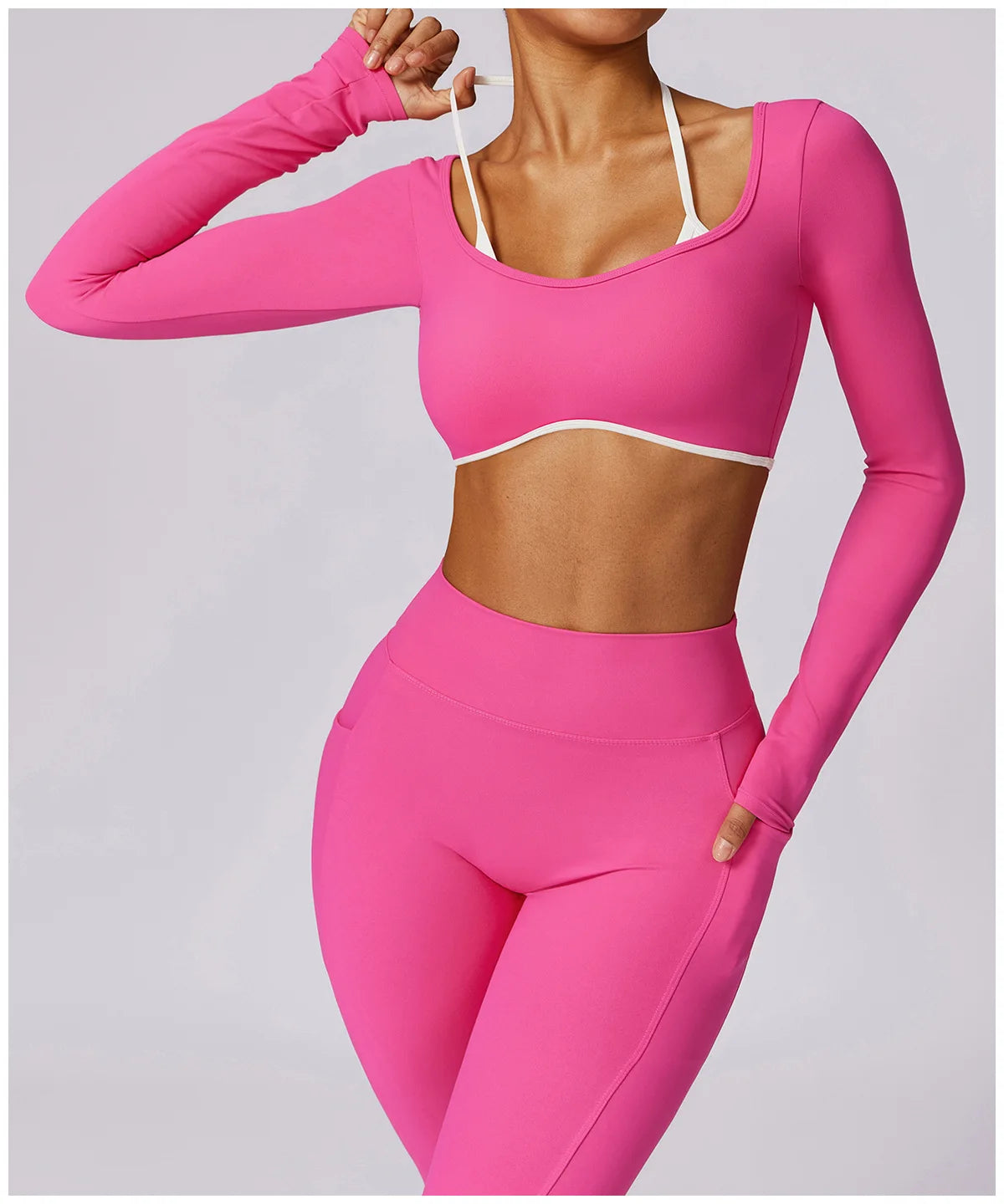 2 Piece Womens Tracksuit Yoga Set Workout Sportswear Gym Clothing Fitness Long Sleeve Crop Top High Waist Leggings Sports Suits - The Clothing Company Sydney