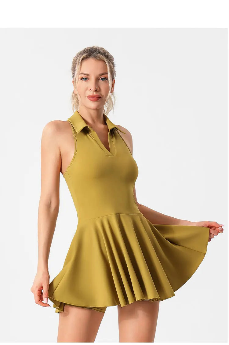 Tennis Dress With Chest Pads Shorts Stretchy Fitness Skorts Tummy Control Yoga Skirts Gym Clothing Activewear - The Clothing Company Sydney