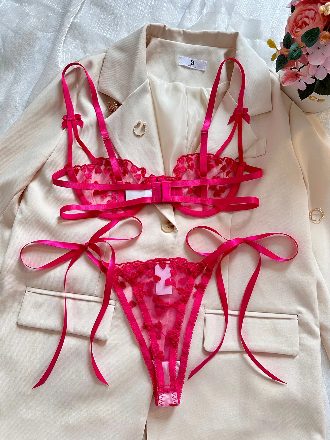 Heart Shaped Embroidery 2 Piece Lace Lineries Outfit Set - The Clothing Company Sydney