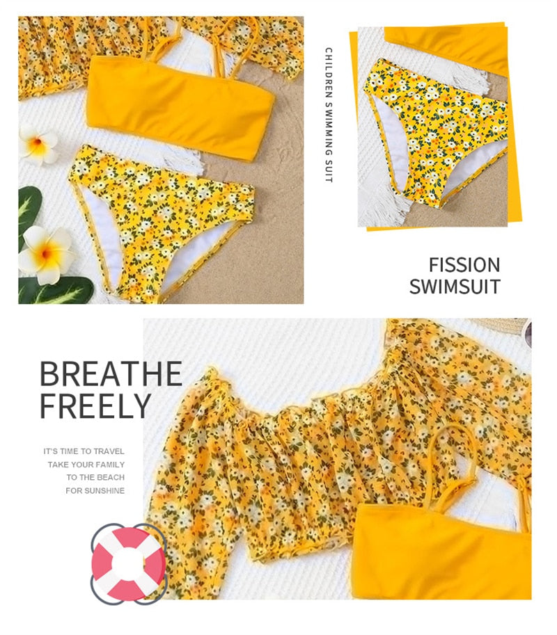 Flower Print Girls Swimwear Kids Children 3 Piece Swimsuit Cover Up Set Teens Swimming Suit The Clothing Company Sydney