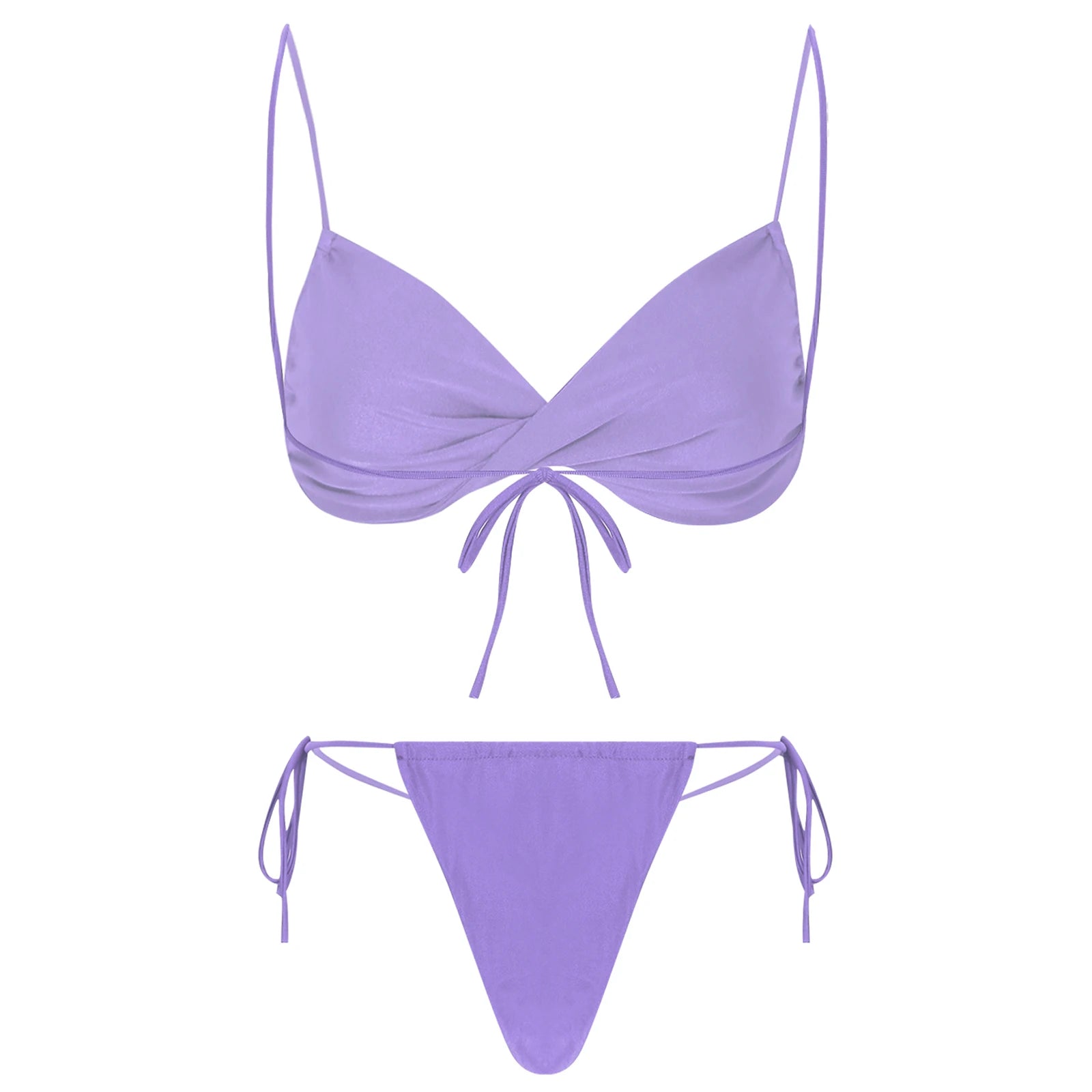 Womens Bikini Set Bathing Suit Pad Free Bra Top with High Cut Thong Briefs Side Tie Tying 2 Piece Swimwear Pool Beach Wear - The Clothing Company Sydney