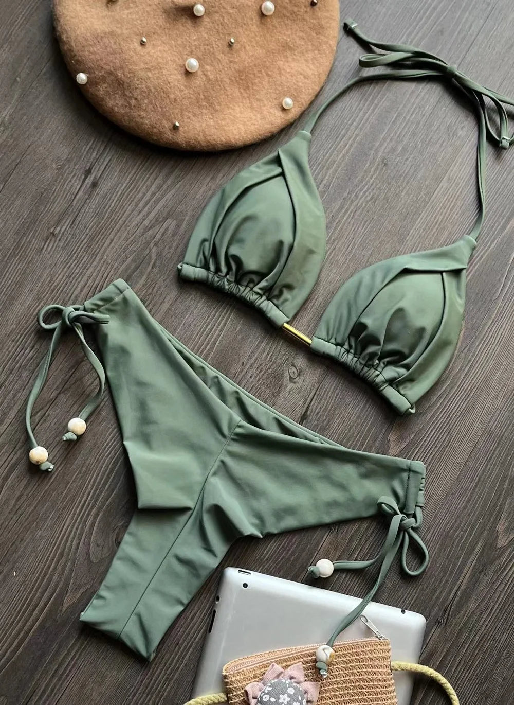2 Piece Triangle Bathing Suit for Women Brazilian Bikinis Halter Swimwear Push Up Swimsuit Metal Chain Beach Bikini Set The Clothing Company Sydney