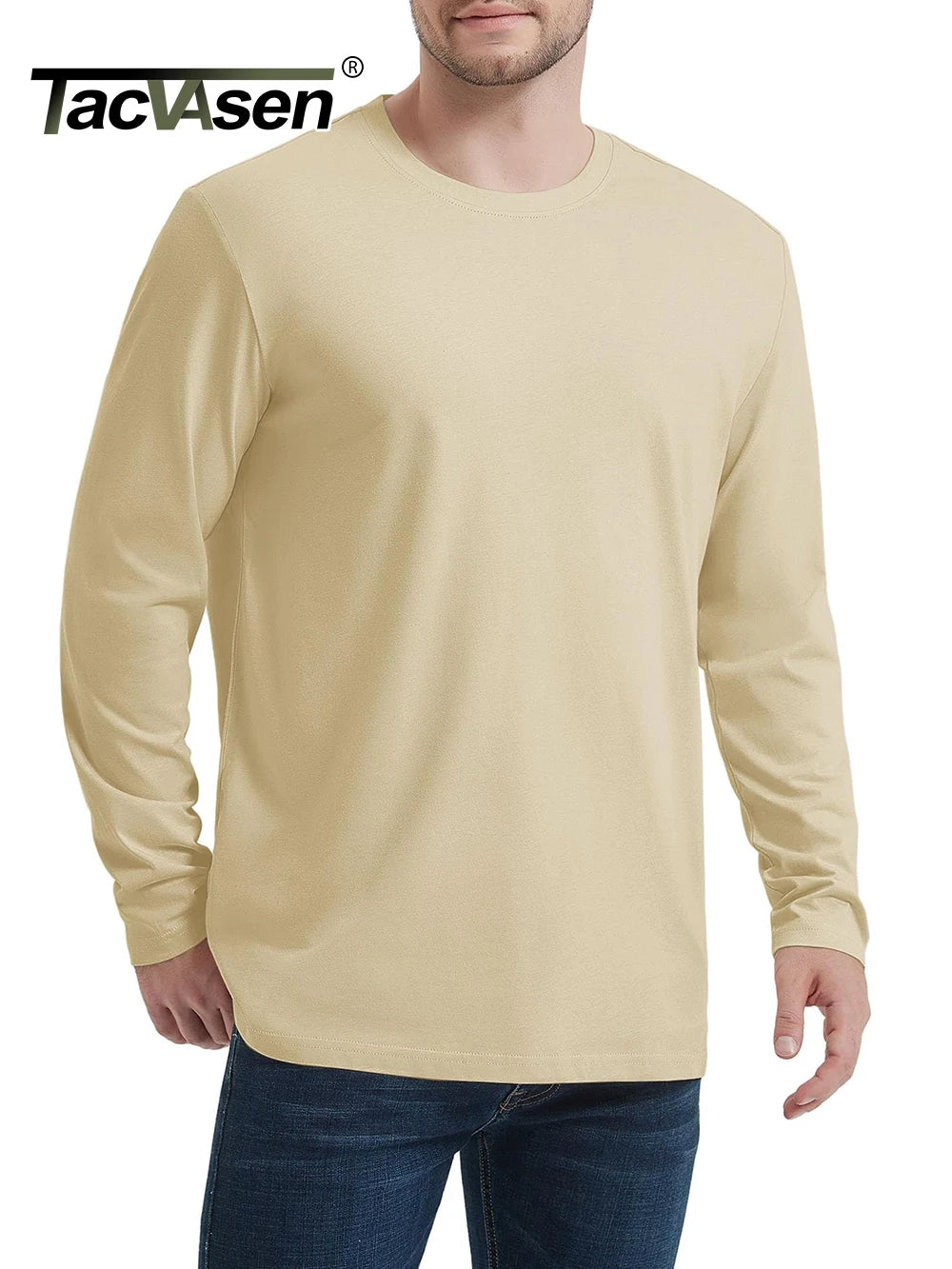 Long Sleeve Cotton T-shirt Mens Breathable Moisture Absorbing Casual T-shirt Spring Pullover Crew Neck Basic Tee Top The Clothing Company Sydney
