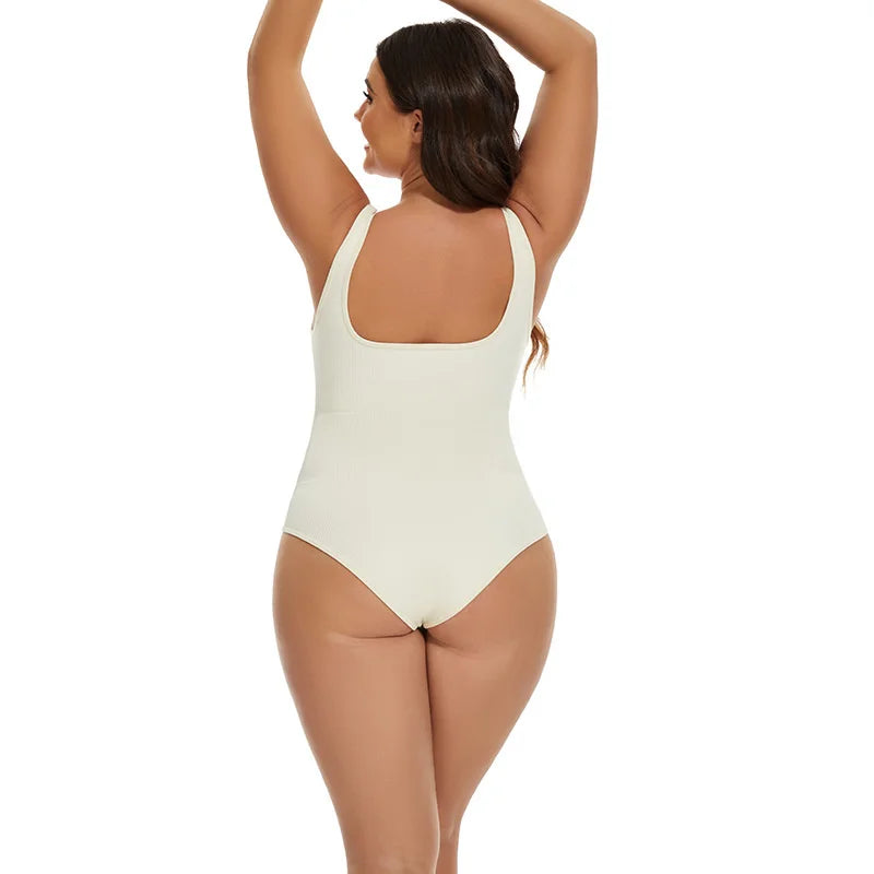 Ribbed Jumpsuit Daily Shaper Bodysuits Compression Open Crotch Shapewear Suit Playsuit - The Clothing Company Sydney