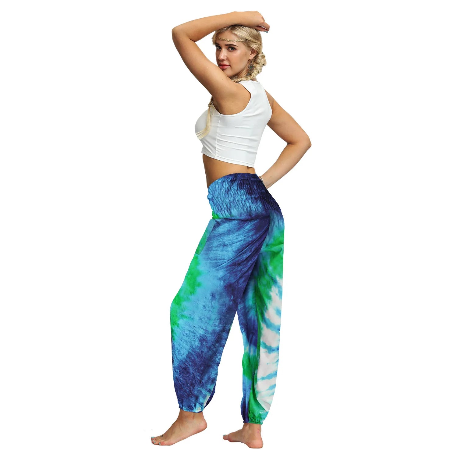 Tie-Dye High Waist Harem Pants Yoga Trousers Baggy Elastic Waist Boho Pants Casual Loose Beach Pants - The Clothing Company Sydney