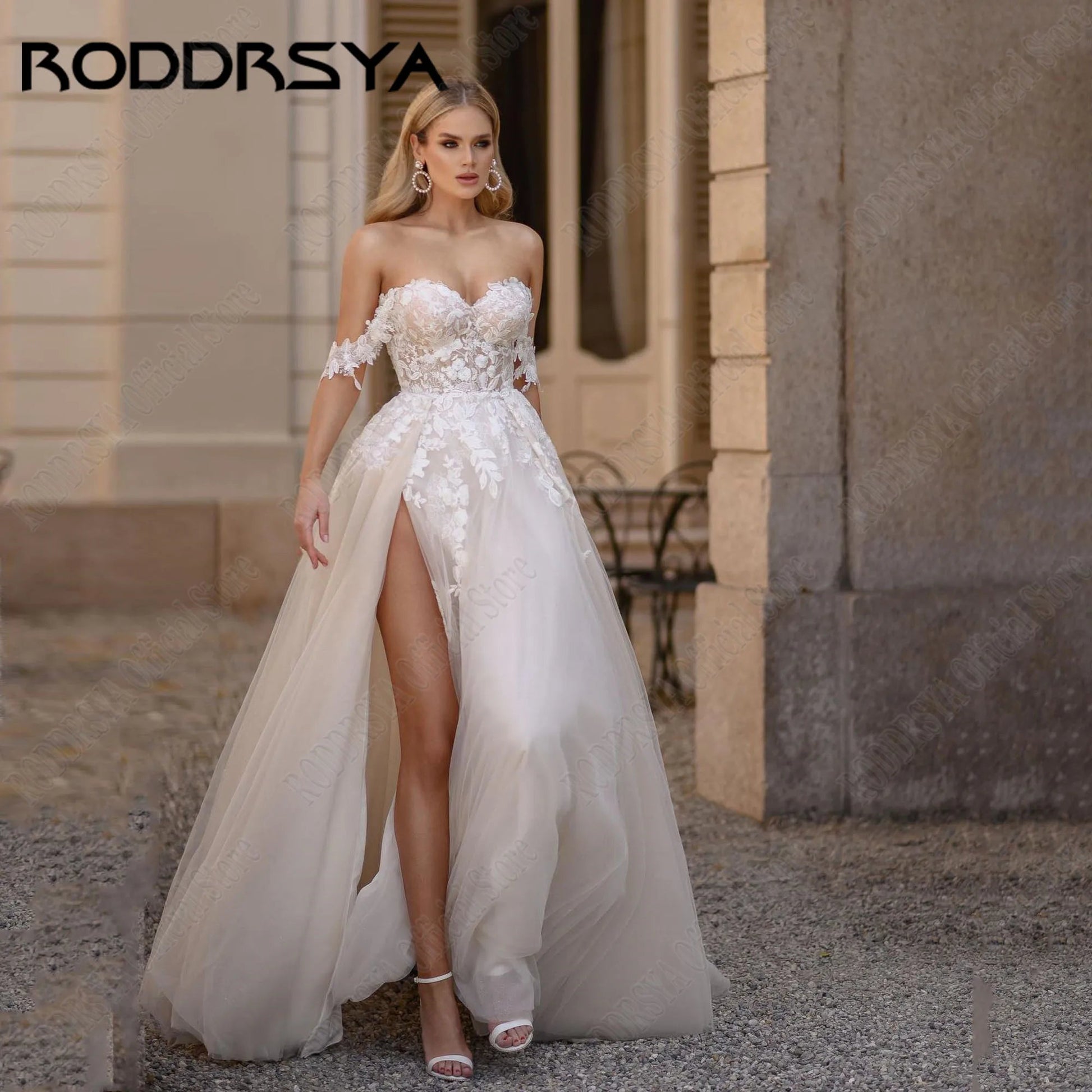 Off Shoulder Sweetheart Bridal Gown Side Split A-Line Corset Customized Wedding Dress The Clothing Company Sydney