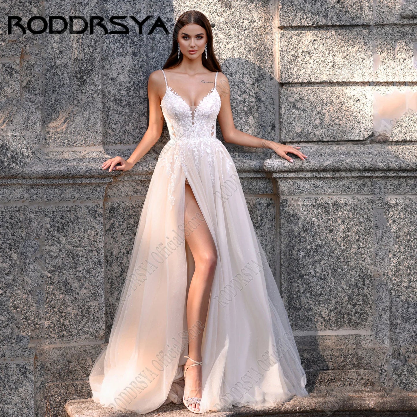 Boho Lace Applique A Line Wedding Dresses Side Split Backless Spaghetti Straps Bridal Gown Customized Bride Dresses The Clothing Company Sydney