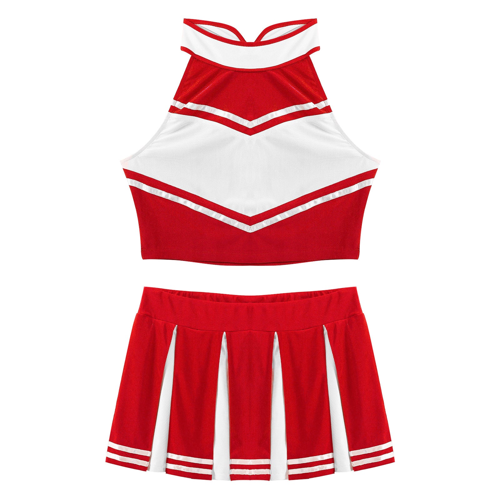 Women's Cheerleading Costume Uniform Carnival Cosplay Outfit Stand Collar Sleeveless Crop Top with Mini Pleated Skirt - The Clothing Company Sydney