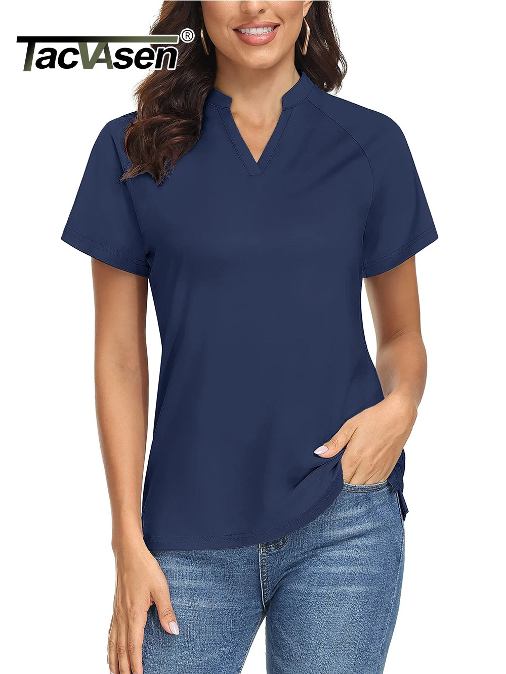 UPF 50+ V-neck Short Sleeve Golf Polo Shirts Women's Quick Dry Sun/UV Protection T-shirts Outdoor Sports Pullover Tops The Clothing Company Sydney