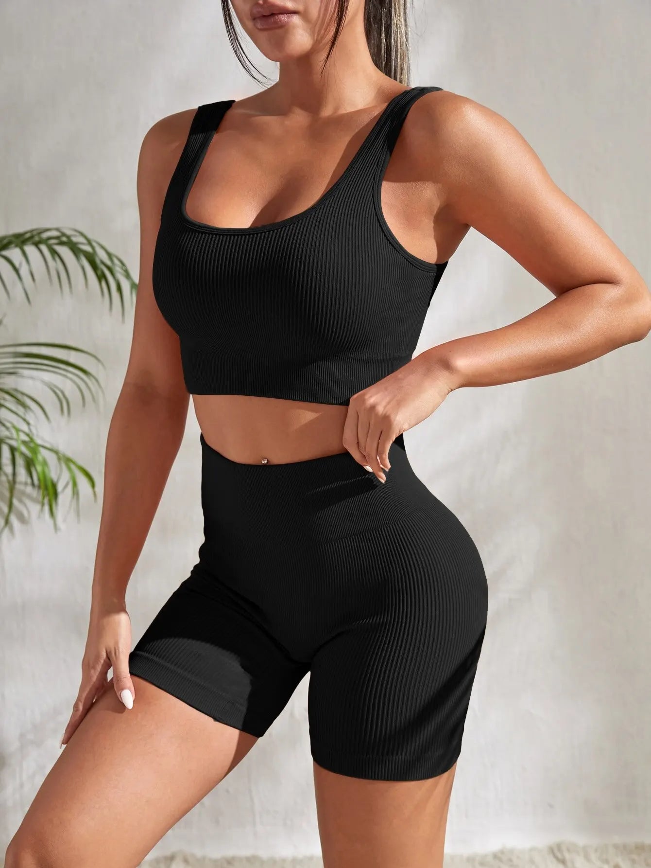 2 Piece Seamless Ribbed Yoga Sets Workout Sets Gym Suits Ribbed Crop Tank High Waist Shorts Outfits Fitness Running Matching Outfit The Clothing Company Sydney