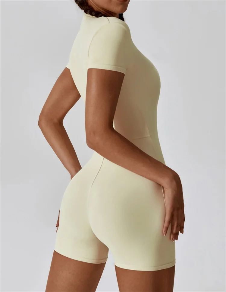 One-piece yoga suit with stand up collar half zipper Short Sleeved fitness jumpsuit Sportswear Playsuit - The Clothing Company Sydney