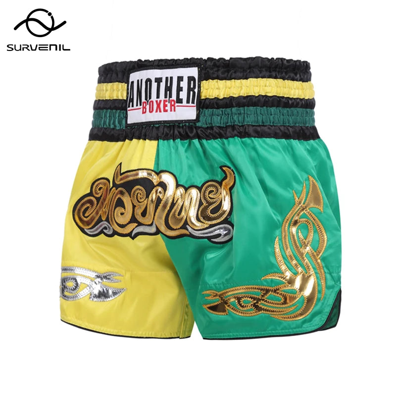 Muay Thai Shorts Men's Women's Boxing Shorts Child Embroidery Satin Kickboxing Pants Combat Grappling Cage Fighting MMA Shorts - The Clothing Company Sydney