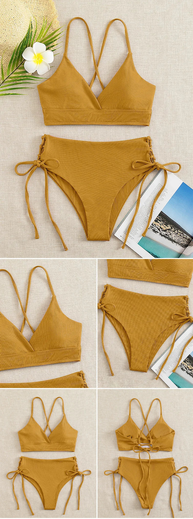 V-Neck Split Bikini Set for Women Swimsuit Lace Up Triangular Beach Swimwear Bathing Suit The Clothing Company Sydney