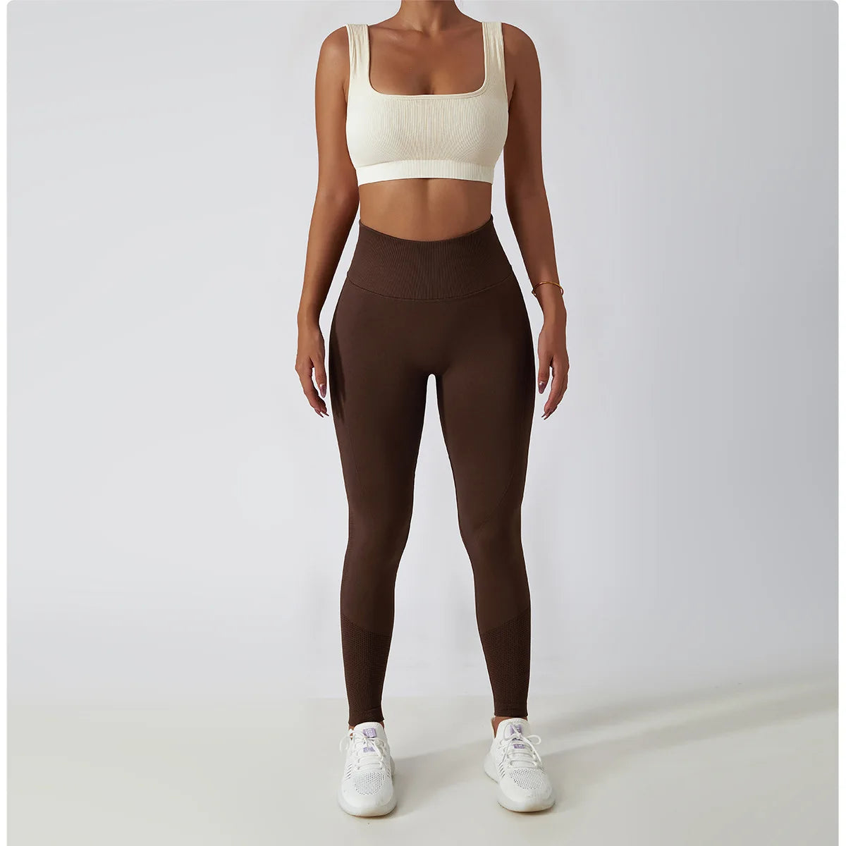 Women's Ribbed Seamless Yoga Pants High Waist Gym Leggings Sports Fitness Legging Running Tights - The Clothing Company Sydney