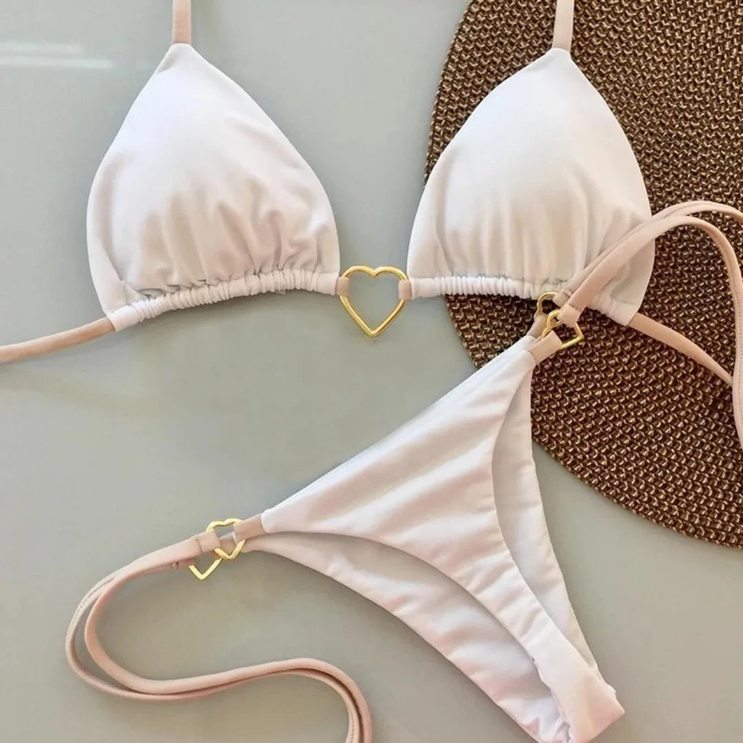 Women's White Bikini Low Waist Lace-up Swimsuit Two-piece Set Swimwear - The Clothing Company Sydney