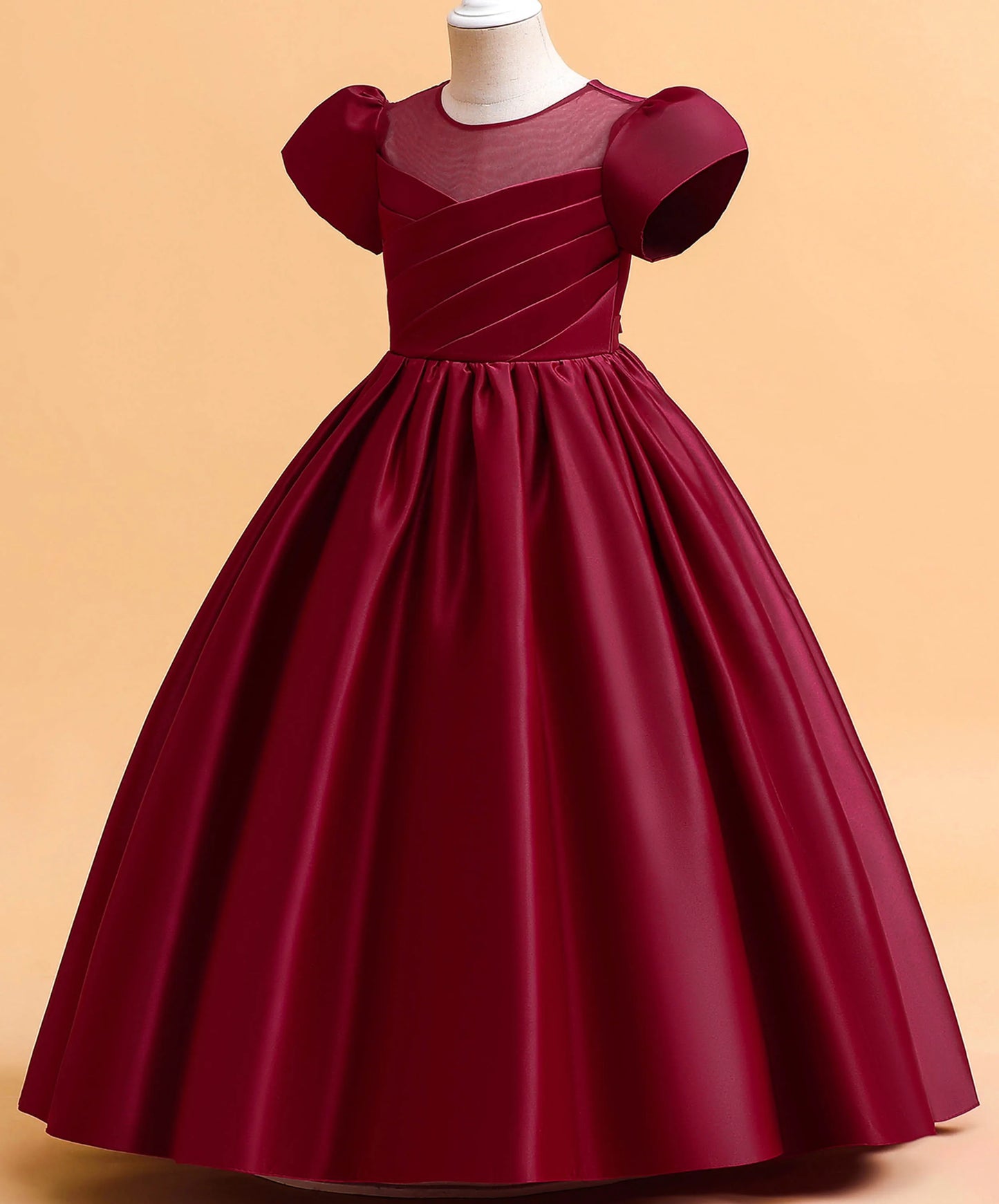 Little Big Girls Elegant Princess Puff Sleeves Satin Flower Girl Wedding Birthday Party Formal Dress - The Clothing Company Sydney