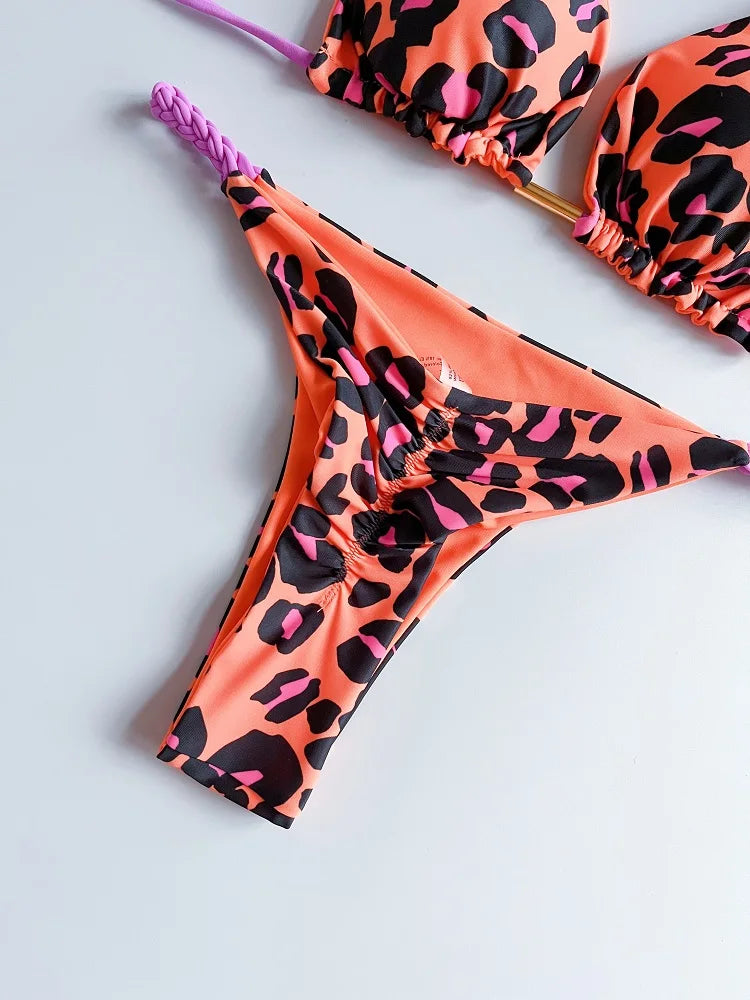 Women's Braided rope Micro Bikinis Swimsuit Leopard Print Beach Bathing Suit - The Clothing Company Sydney