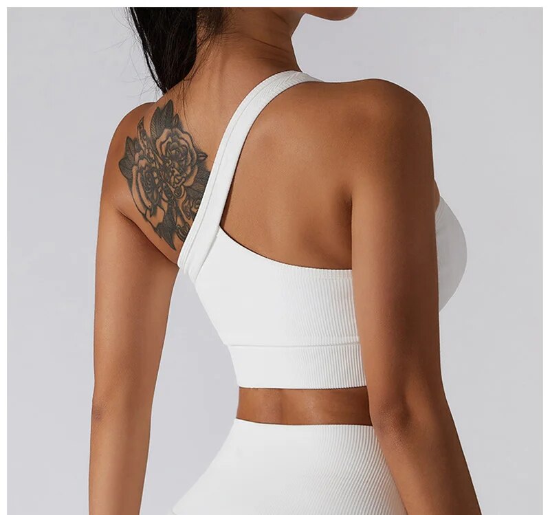 2 Piece Seamless Women Sport Suit Fitness One Shoulder Yoga Set Push Up Bra Workout Gym Shorts Running Clothing Sportswear Tracksuit The Clothing Company Sydney