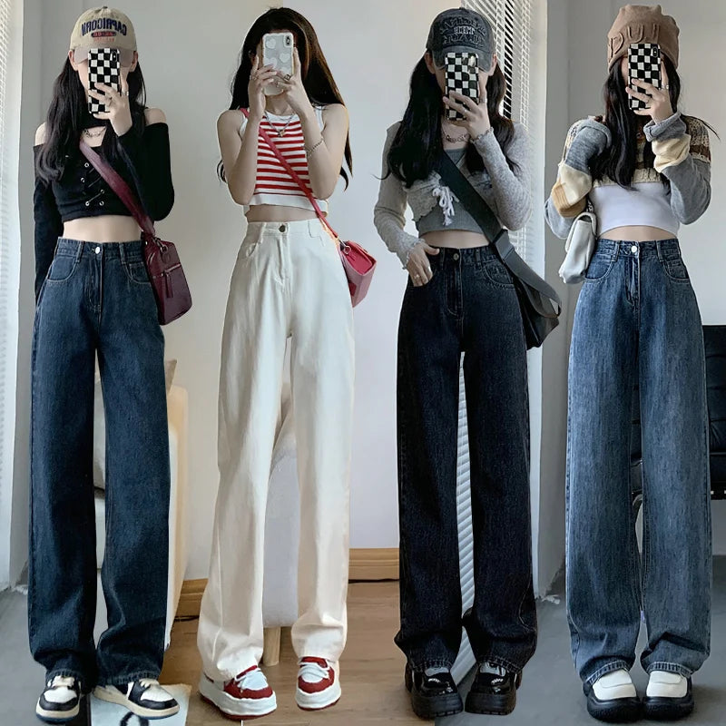 High Waisted Jeans Y2K Fashion Women Clothing Blue Black Straight Leg Denim Pants Trousers Mom Jean Baggy Trousers - The Clothing Company Sydney
