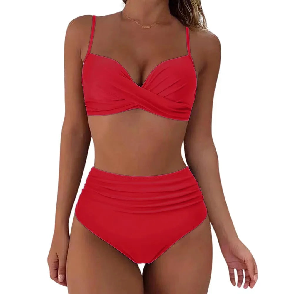 Vintage High Waist Women Push Up Swimwear Printed Swimsuit Beachwear Summer Bathers Bathing Suit Bikini Set - The Clothing Company Sydney