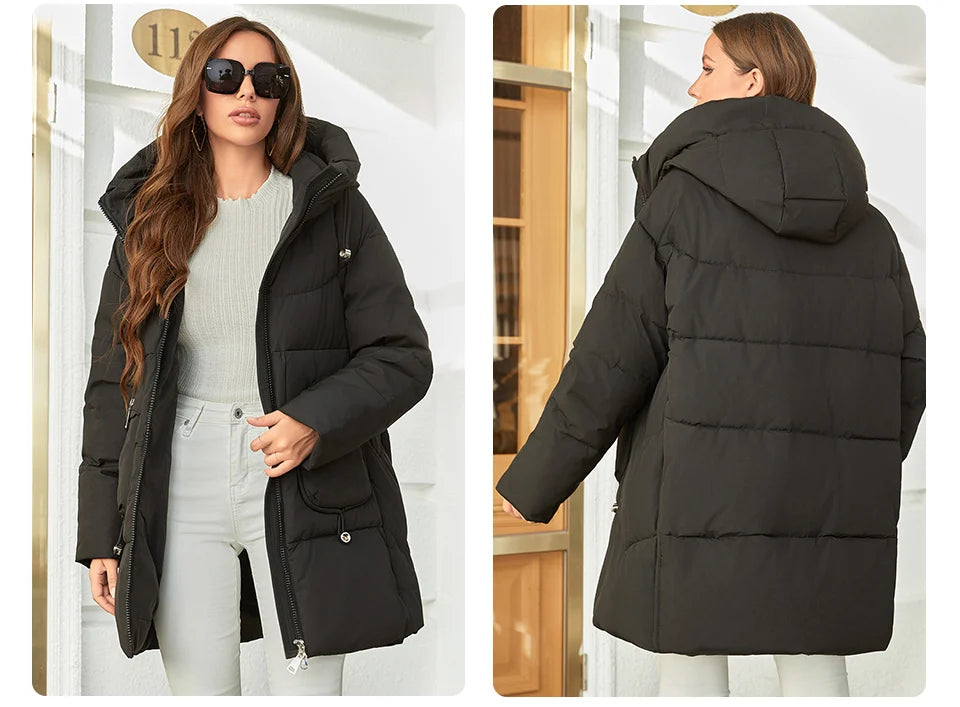 Hooded Parkas Women's Plus Size Casual Hooded Pocket Women Down Jacket Coat Outwear - The Clothing Company Sydney