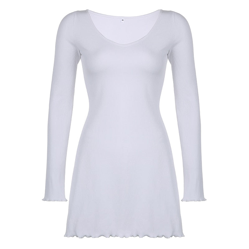 Casual Frill Long Sleeve Black Female Dress Slim Spring Autumn Mini Dresses Basic Fashion Elegant Outfit The Clothing Company Sydney