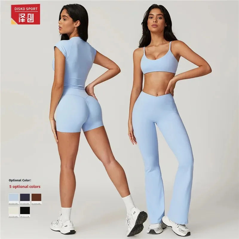 Quick-Dry Yoga 2 Piece Suit Outer Wear Running Sports Short Sleeves Women's Backless Fitness Wear Green Gym Clothing The Clothing Company Sydney