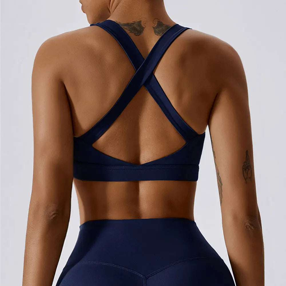 Crossed Shoulder Strap Yoga Bra Chest Pad Running Sports Bra Gym Top Women Stretch Pull Up Underwear Vest Fitness Tank Top The Clothing Company Sydney