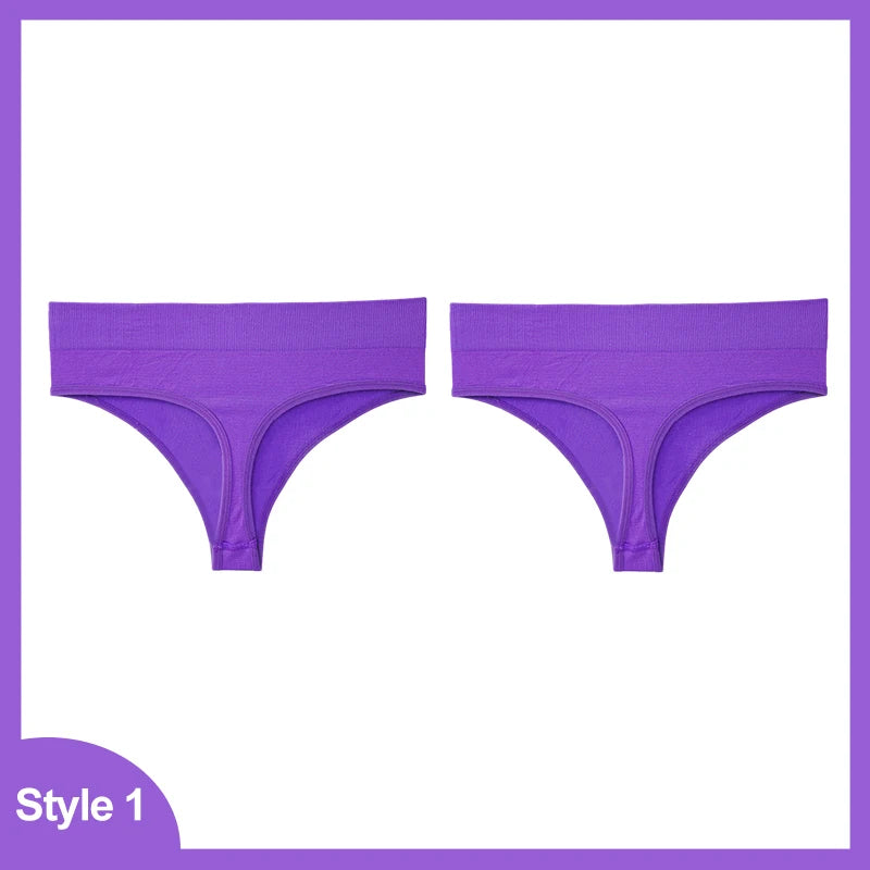 2 Pack Seamless Women Pantys Thongs High Waist Soft Underwear Solid Colors Breathable G-String The Clothing Company Sydney