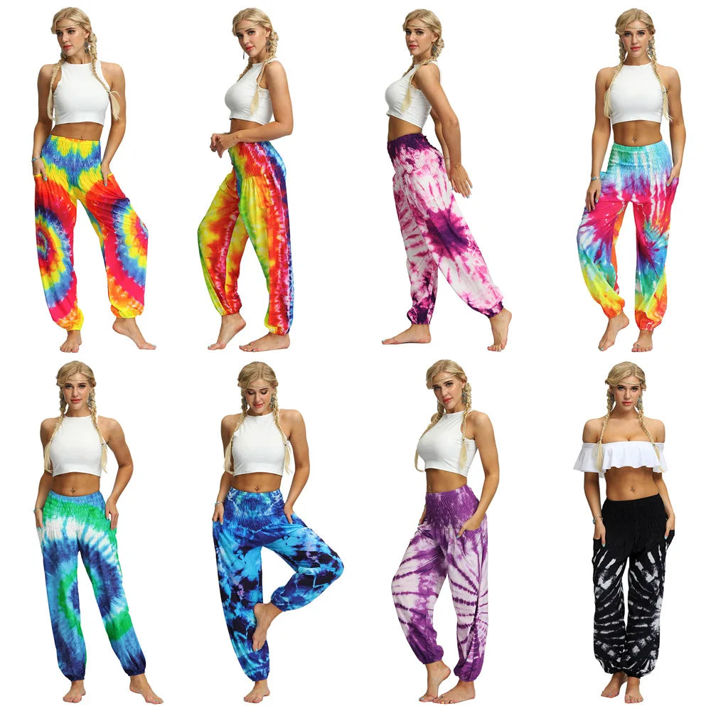 Tie-Dye High Waist Harem Pants Yoga Trousers Baggy Elastic Waist Boho Pants Casual Loose Beach Pants - The Clothing Company Sydney