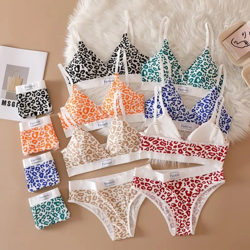 Women's Seamless Bra Set Leopard V-neck Brassieres and Low Rise Panties Lingerie Sport Bra Top Female Cotton Underwear Set - The Clothing Company Sydney