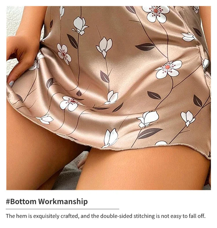 Women's Nightgown Satin Floral Print Spaghetti Strap Sleepwear Dress Luxurious Satin Slip Nightdress The Clothing Company Sydney
