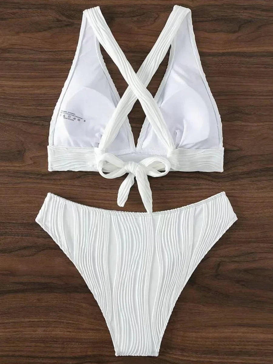 2 Piece Wrinkled Crinkled Bikini Swimwear Swimsuit Two-pieces Bikini Set High Cut Bathing Suit Swim Beach Wear The Clothing Company Sydney