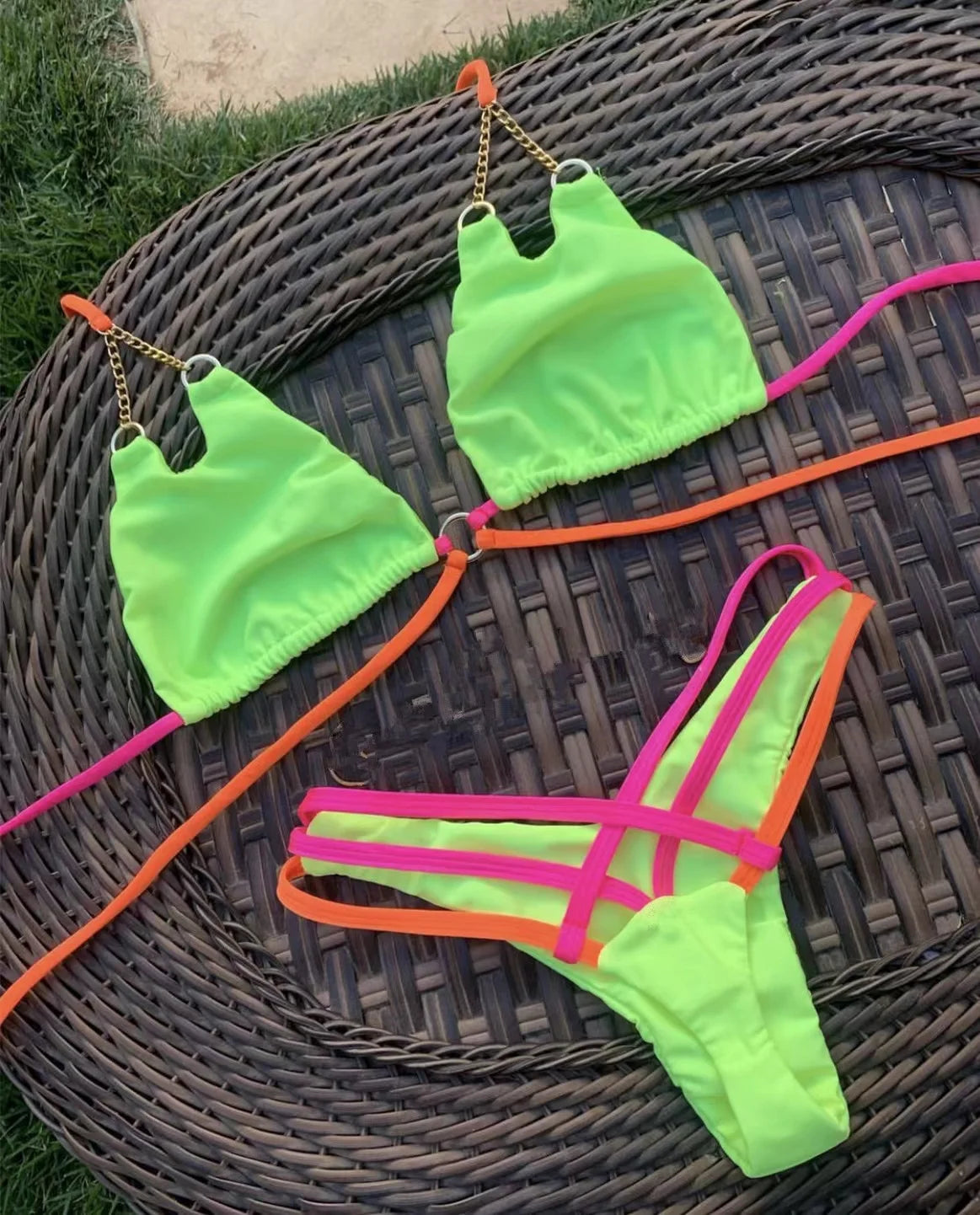 Metal Chain Decoration Swimwear Women Bikini Push Up Swimsuit Two Pieces Bathing Suit - The Clothing Company Sydney