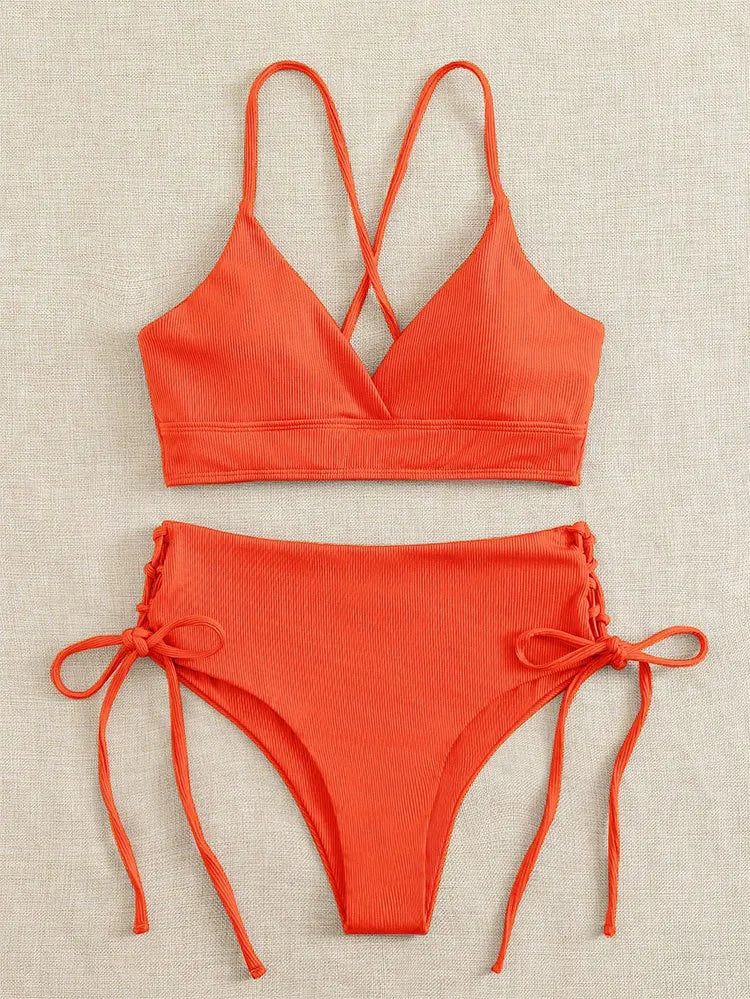 V-Neck Split Bikini Set for Women Swimsuit Lace Up Triangular Beach Swimwear Bathing Suit The Clothing Company Sydney